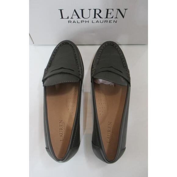 Women's LAUREN Ralph Lauren Wynnie Leather Penny Loafer Olive Green - Picture 7 of 11